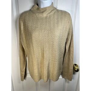 Hastings & Smith Mock Neck Women's Cable Knit Sweater Pullover Neutral Tan Small